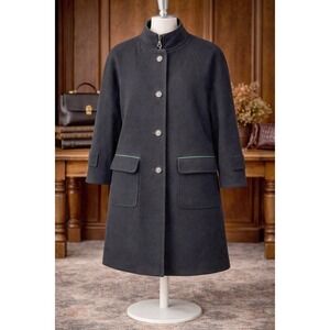 Austrian Loden Wool Cashmere Coat Alpine Trachten Green Trim Wms 42 Black M/L US